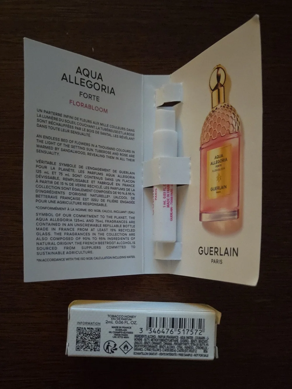 2 GUERLAIN PARIS SAMPLES TRAVEL TOBACCO HONEY & AQUA ALLEGORIA FORTE FLORABLOOM